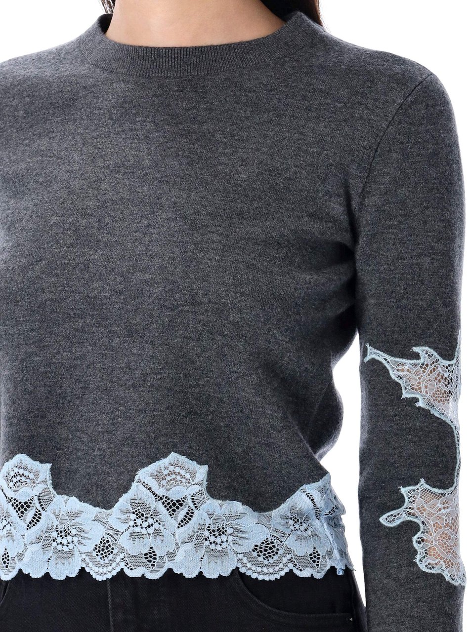 Self-Portrait Knit Crew Neck Lace Detail Grigio Grijs