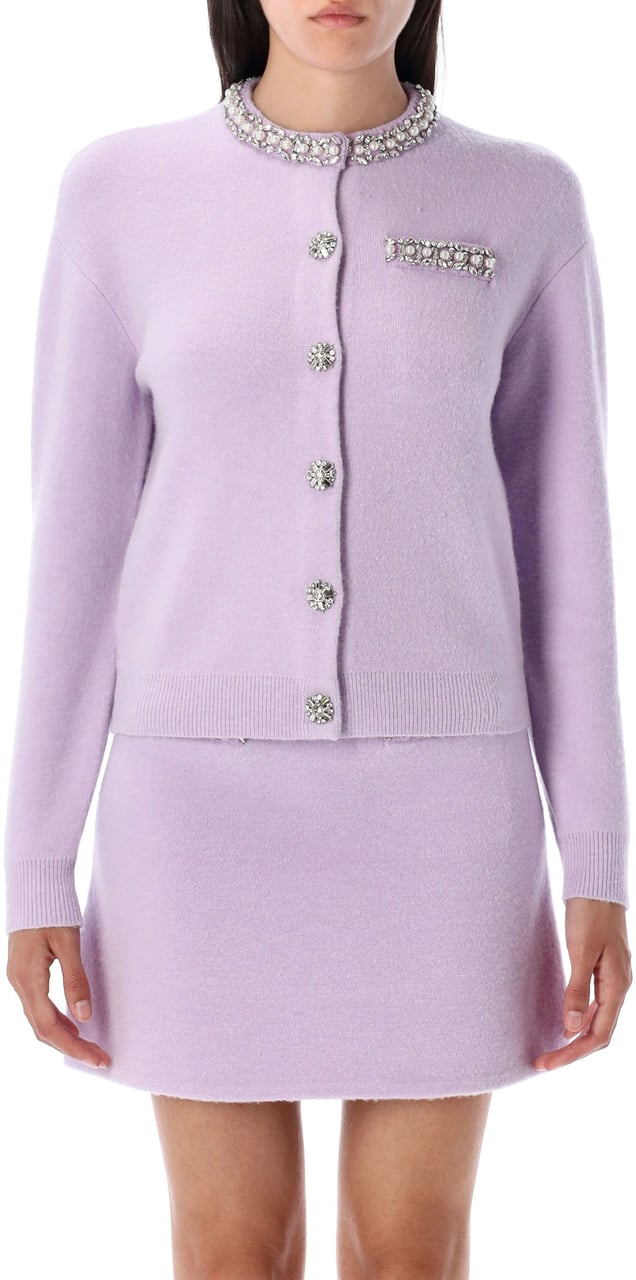 Self-Portrait Crystal trim cardigan Paars