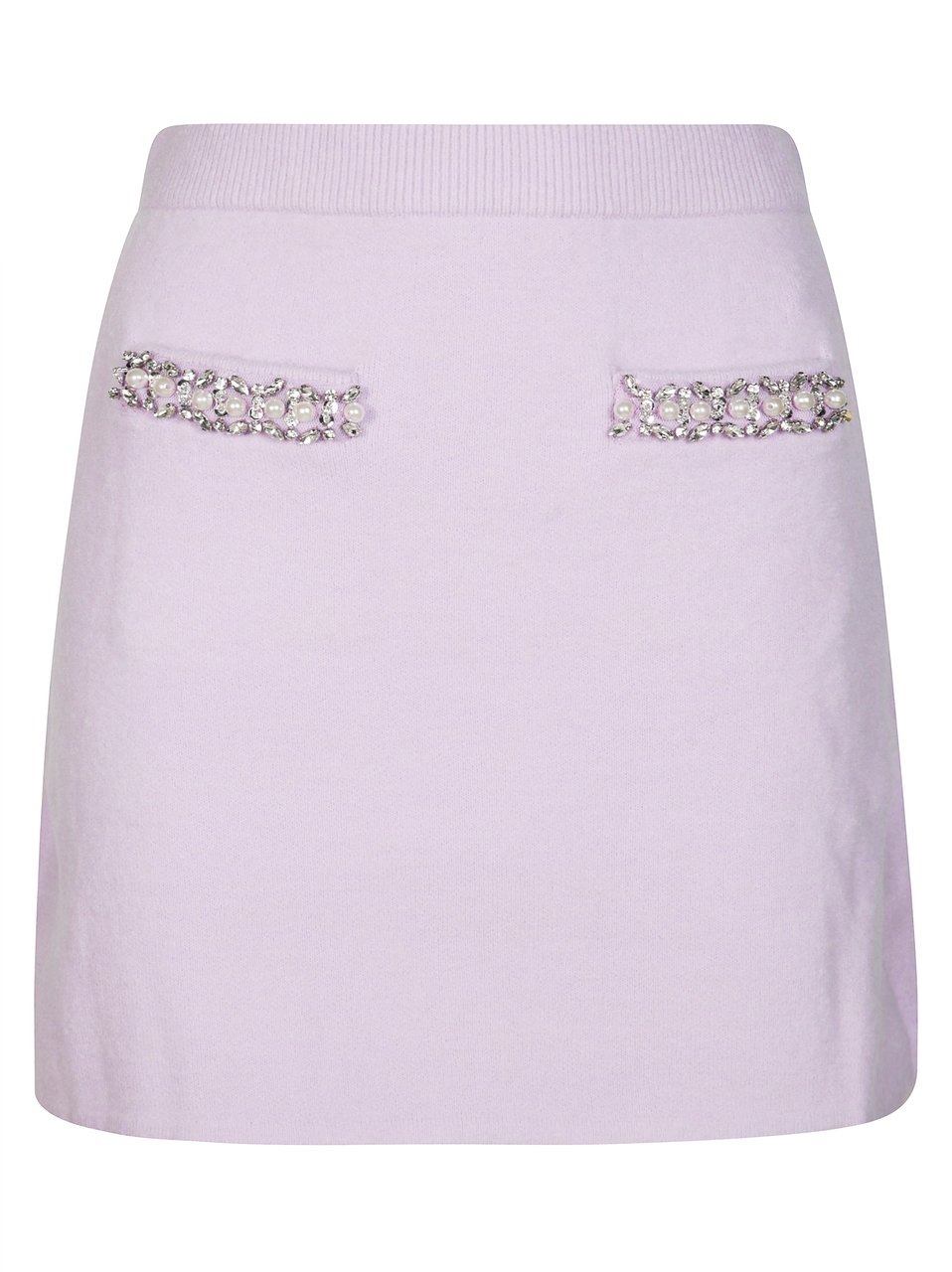 Self-Portrait Crystal-Embellished Pastel Lavender Mini Skirt Wit