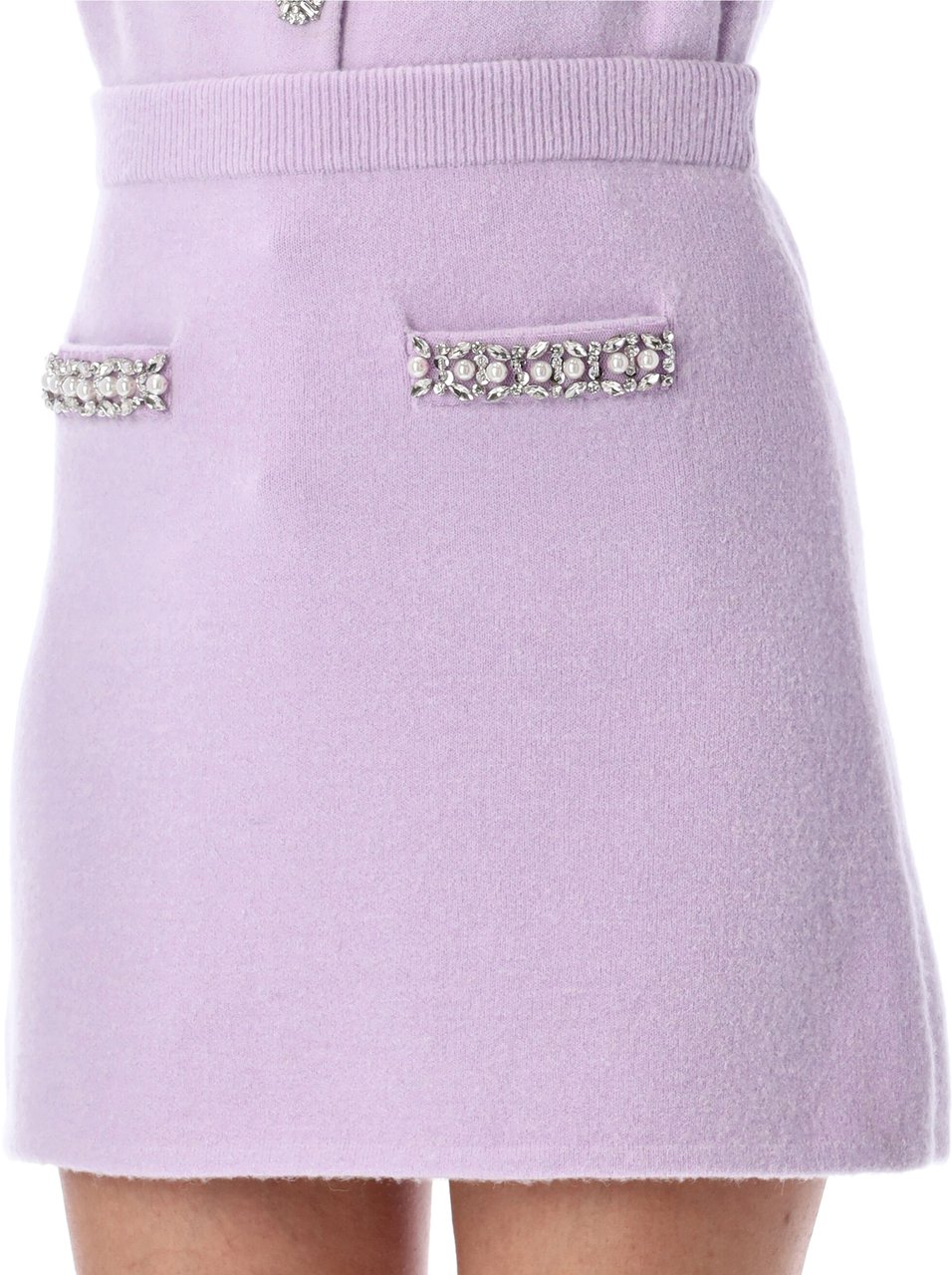 Self-Portrait Crystal trim knit skirt Paars