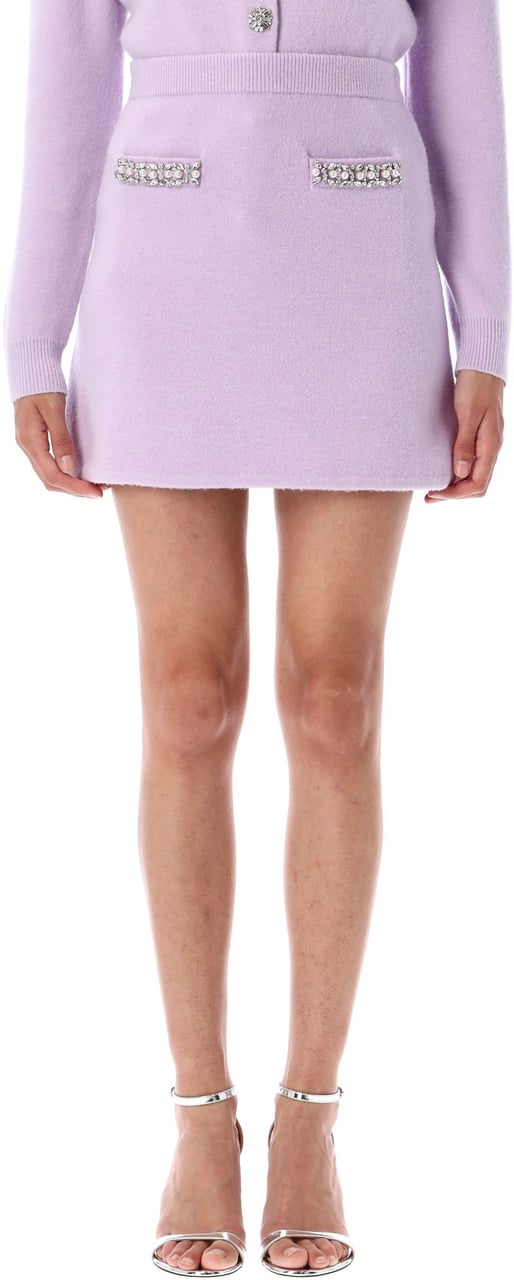 Self-Portrait Crystal trim knit skirt Paars