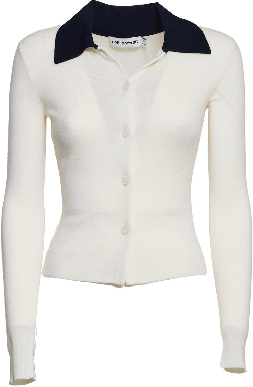 Self-Portrait Cream Merino Wool Cardigan Beige
