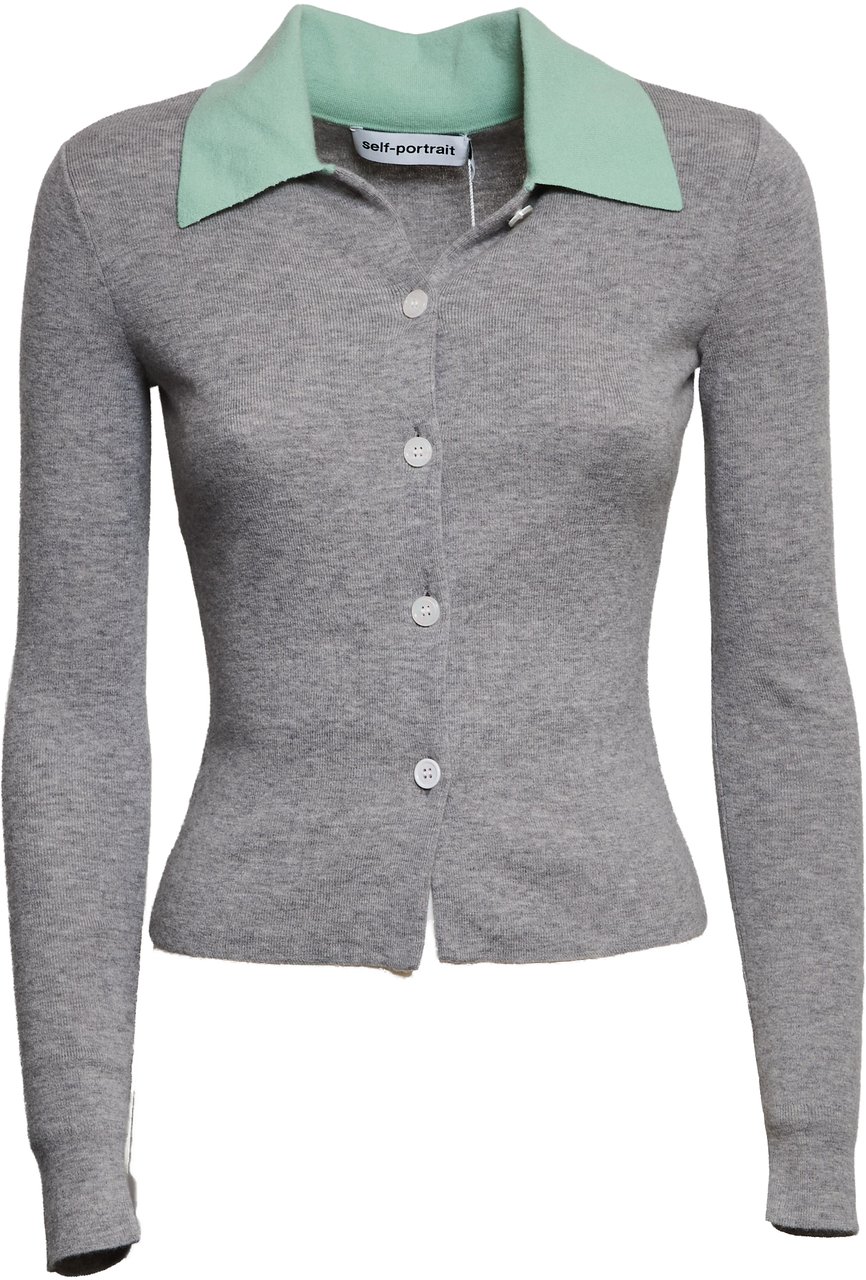 Self-Portrait Grey Merino Wool Cardigan Grijs