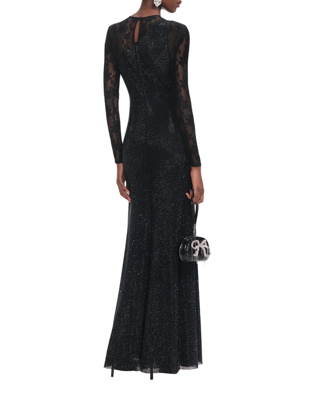 Self-Portrait Black Sheer Lace Asymmetrical Maxi Dress Zwart