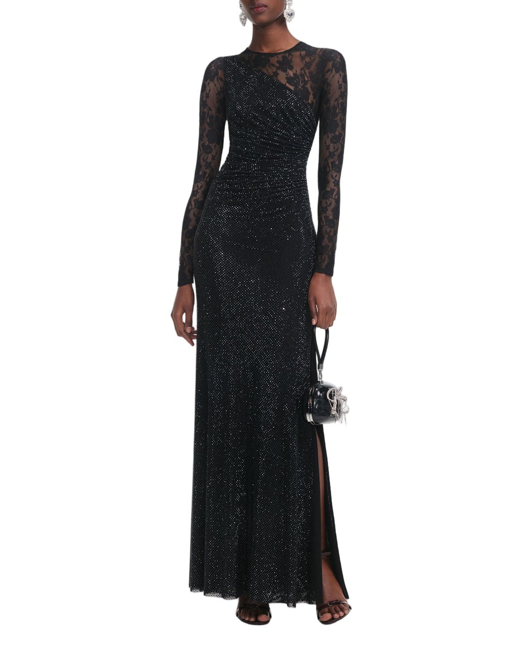 Self-Portrait Black Sheer Lace Asymmetrical Maxi Dress Zwart