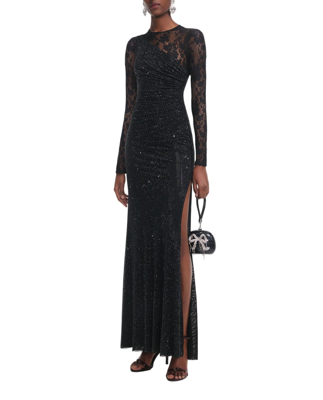 Self-Portrait Black Sheer Lace Asymmetrical Maxi Dress Zwart