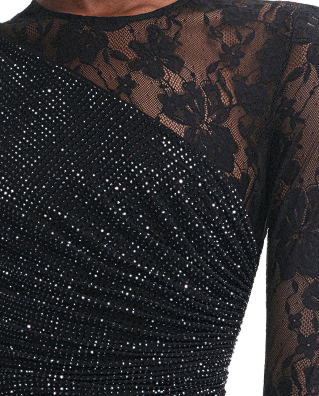 Self-Portrait Black Sheer Lace Asymmetrical Maxi Dress Zwart