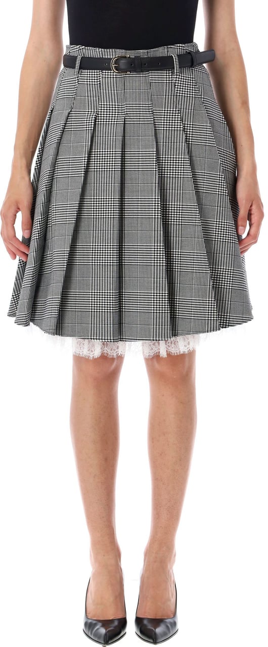 Self-Portrait Pleated Midi Skirt Prince Of Wales Nero Zwart