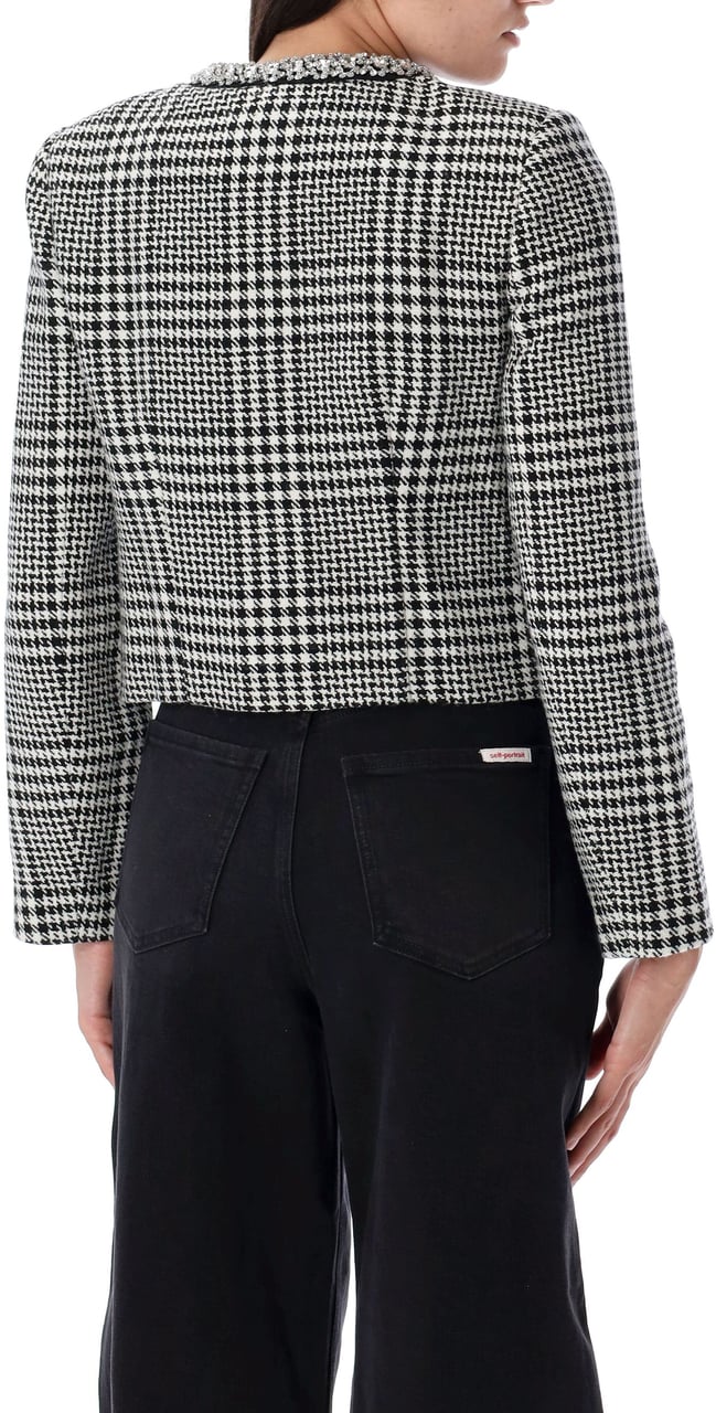 Self-Portrait Houndstooth crystal trim jacket Zwart
