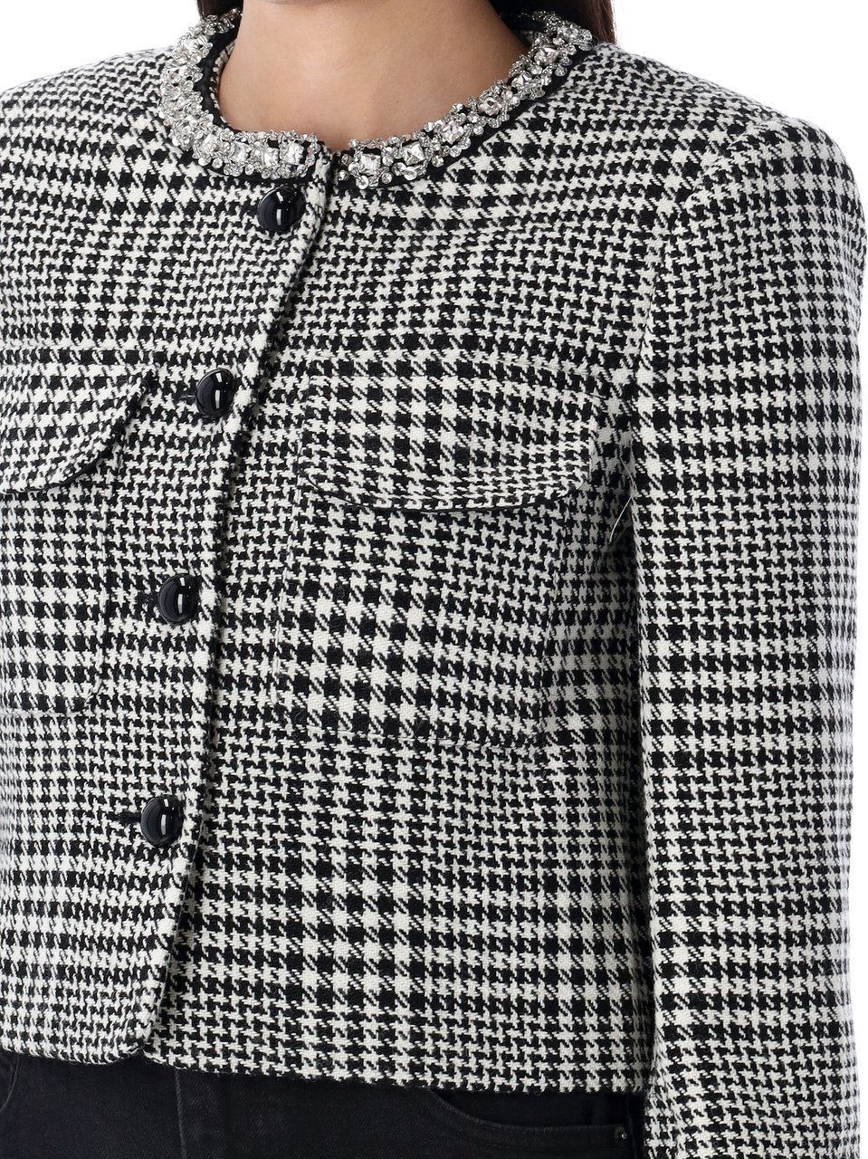 Self-Portrait Houndstooth crystal trim jacket Zwart