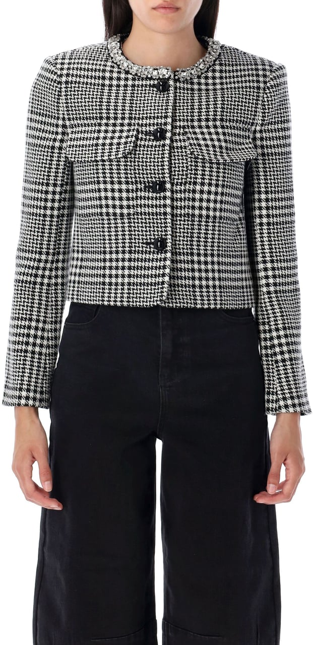 Self-Portrait Houndstooth crystal trim jacket Zwart