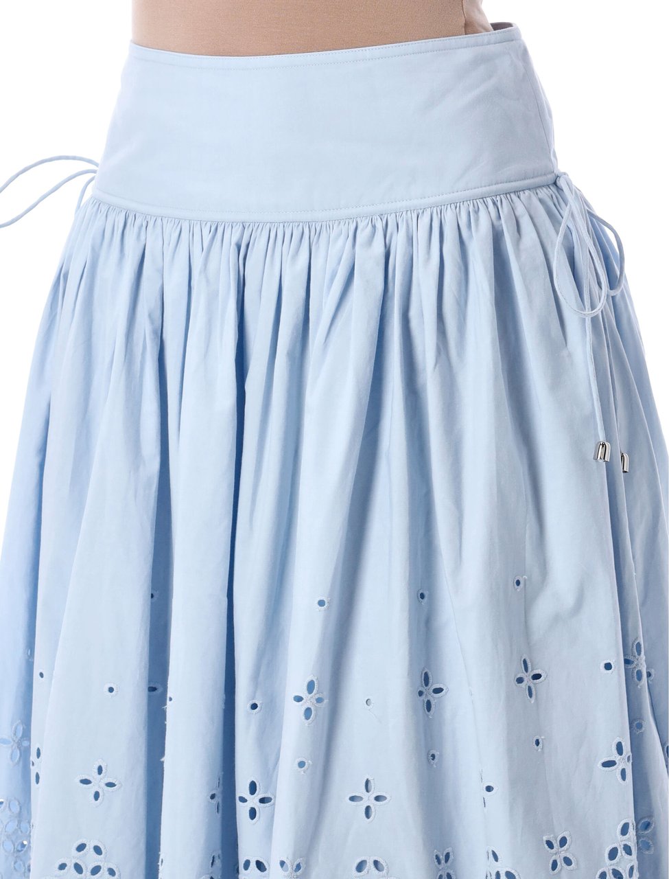 Self-Portrait Cotton Broderie Midi Skirt Blue Blauw