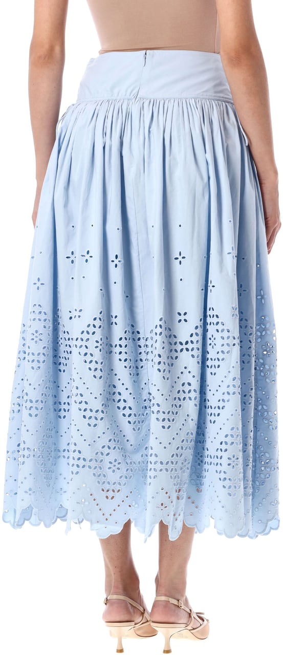 Self-Portrait Cotton Broderie Midi Skirt Blue Blauw