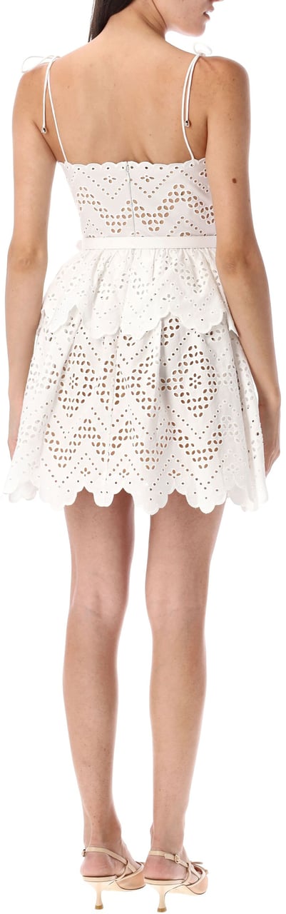 Self-Portrait Cotton Broderie Mini Dress Bianco Wit