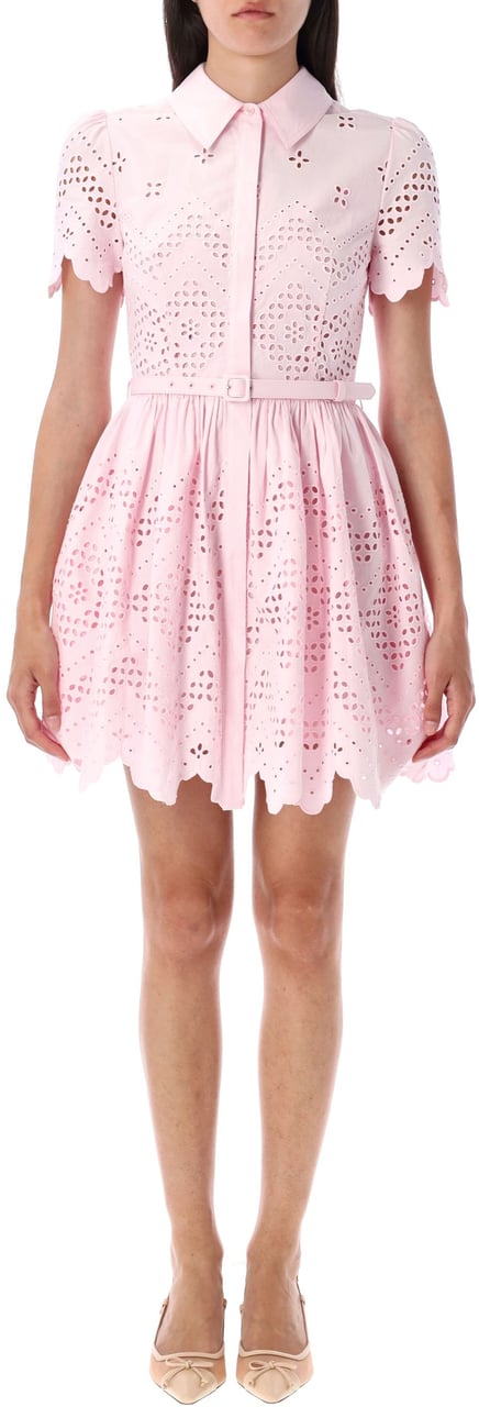 Self-Portrait Cotton Broderie Mini Dress Rosa Roze