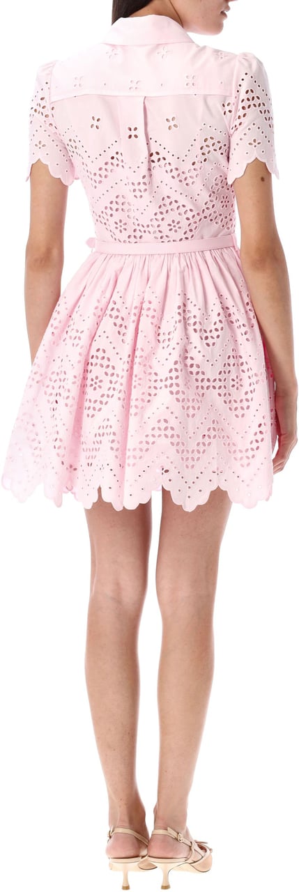 Self-Portrait Cotton Broderie Mini Dress Rosa Roze