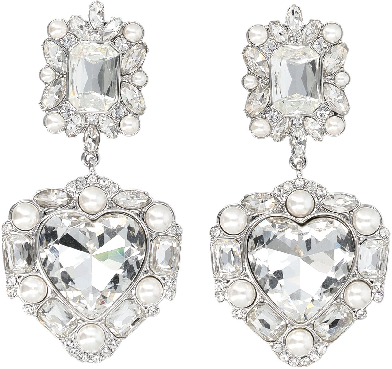 Self-Portrait Crystal Pearl Tiered Heart earrings Zilver