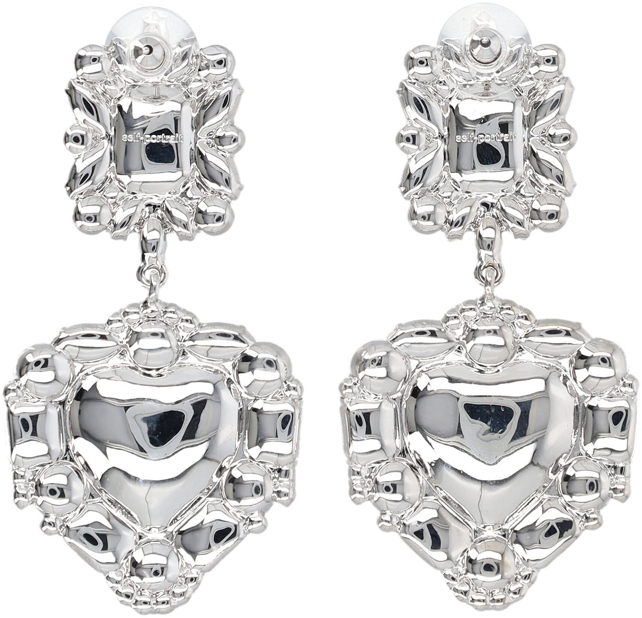 Self-Portrait Crystal Heart Earring Argento Zilver