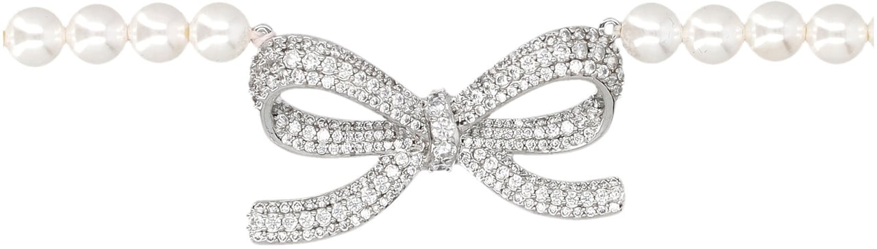 Self-Portrait Bow Necklace Pearl Roze