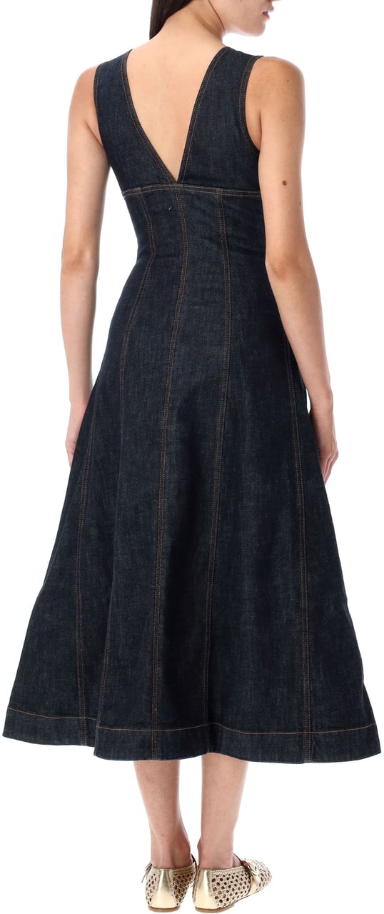 Self-Portrait Denim Long Dress Blue Blauw