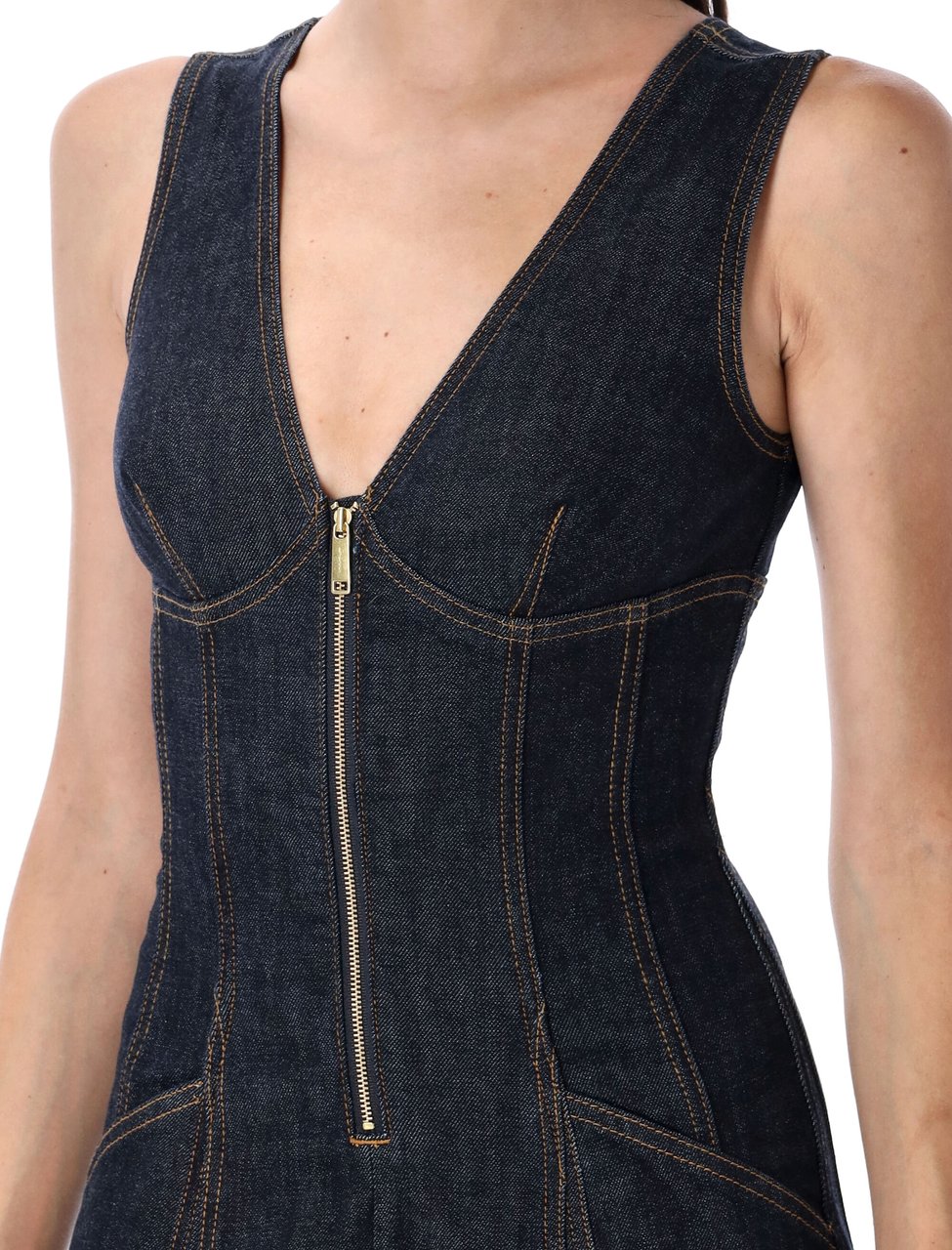 Self-Portrait Denim Long Dress Blue Blauw