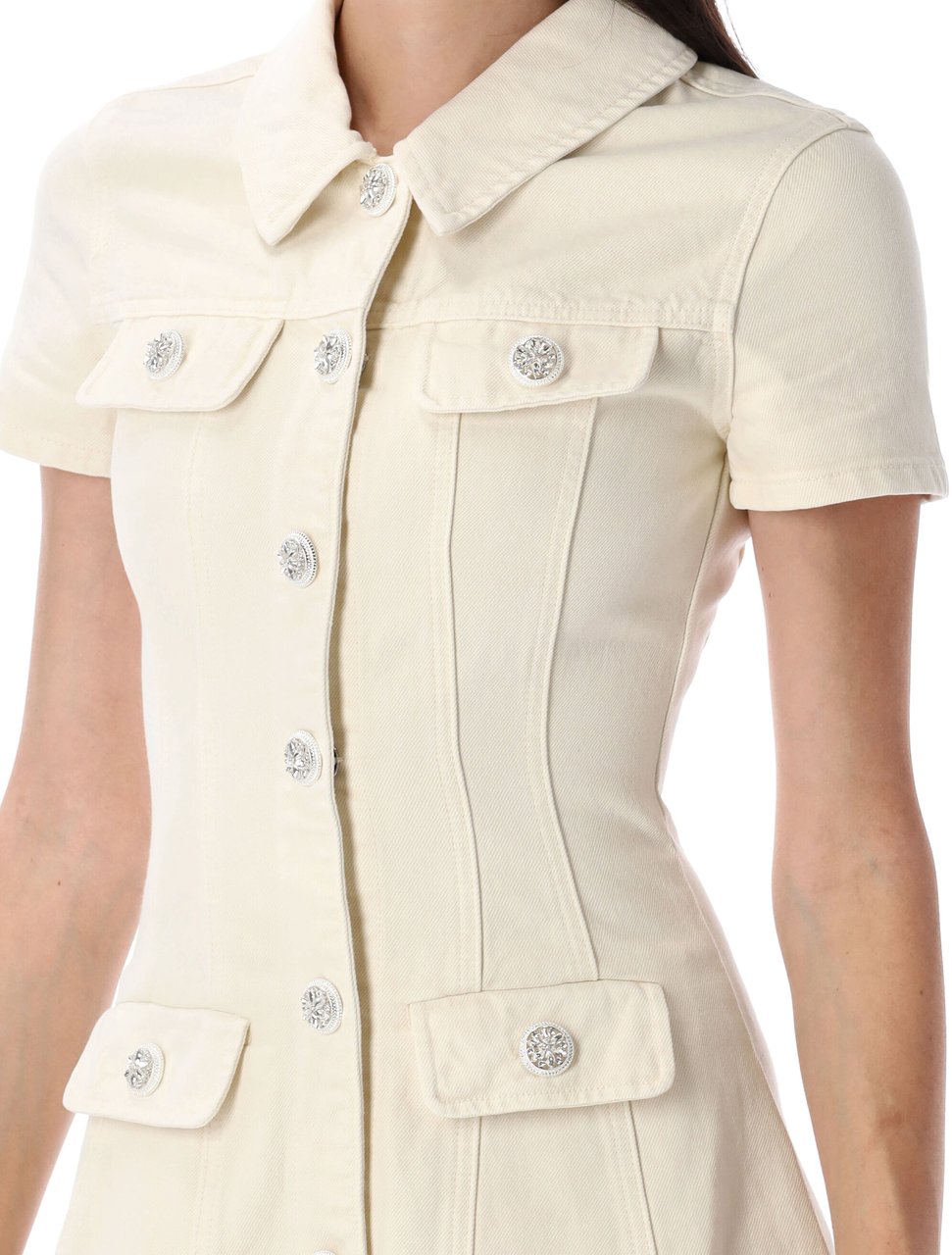 Self-Portrait Collared denim mini dress Beige