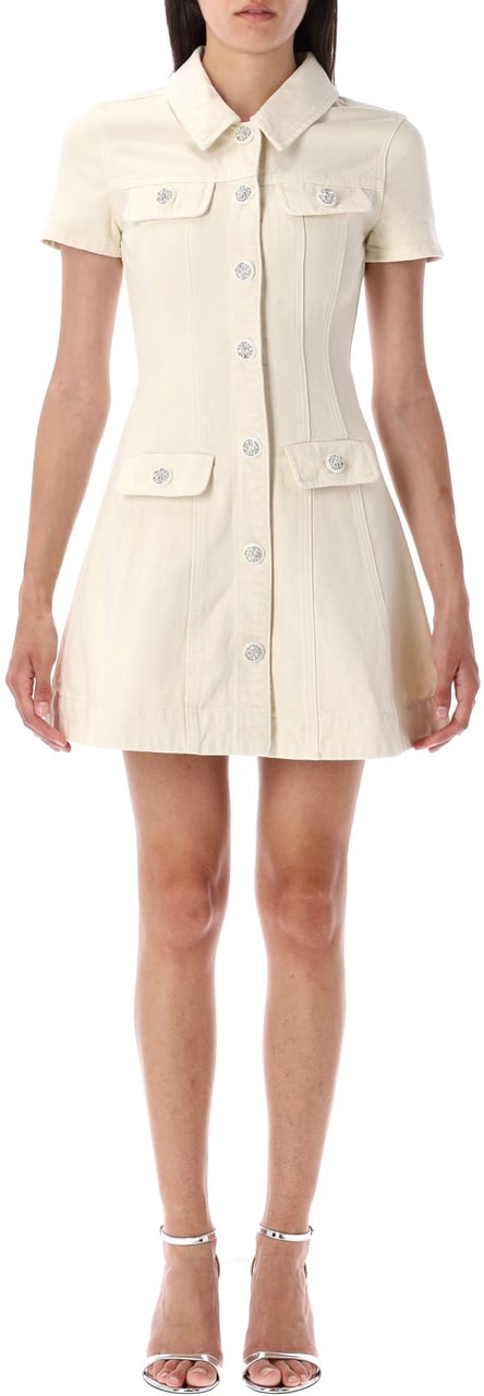 Self-Portrait Cream Denim Mini Dress Bianco Wit