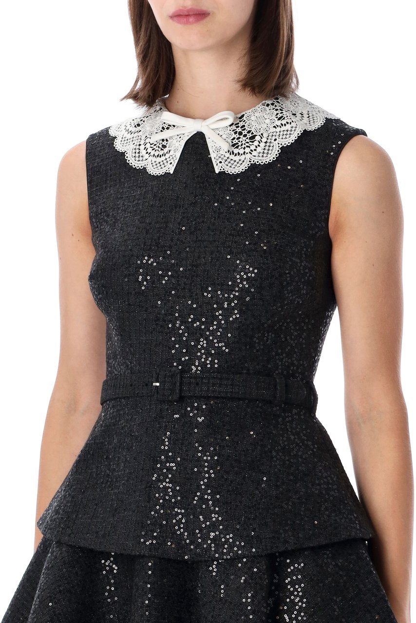 Self-Portrait Sequin Boucle Mini Dress Nero Zwart