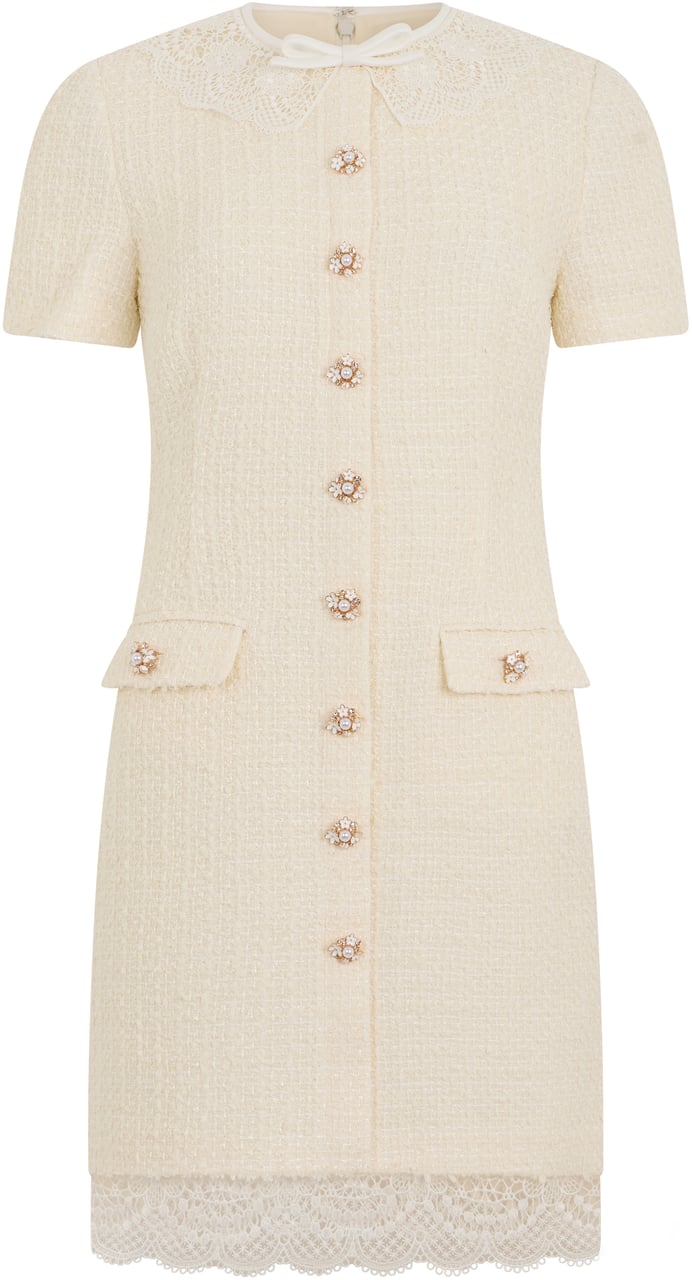 Self-Portrait Short dress in bouclé lace Neutraal