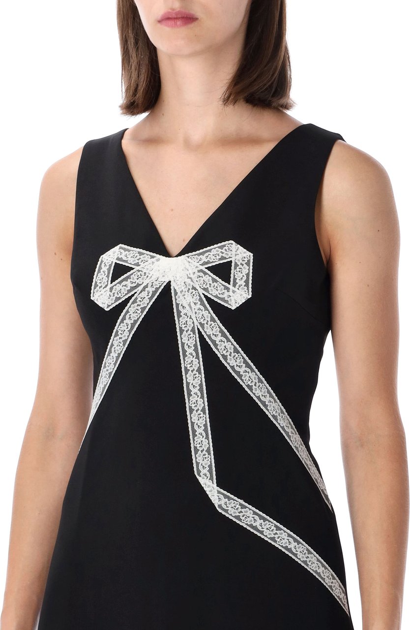 Self-Portrait Crepe Bow Lace Mini Dress Nero Zwart