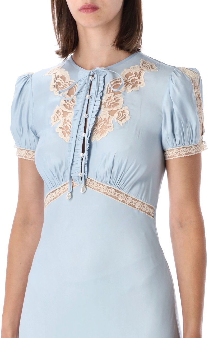 Self-Portrait Lace Long Dress Blu Lichtblauw