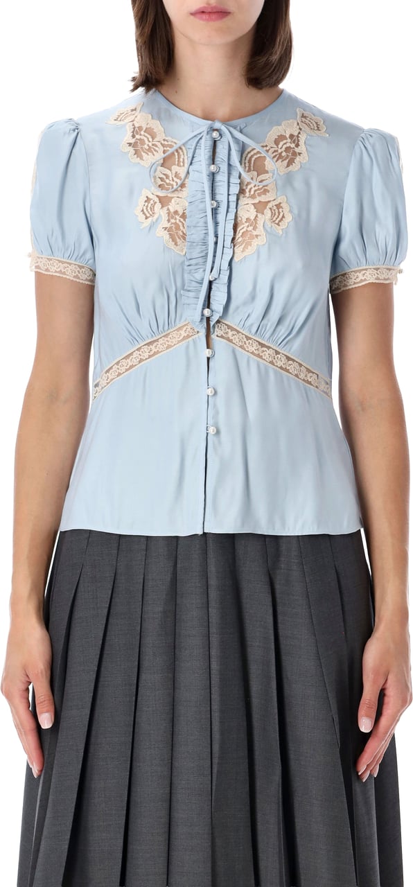 Self-Portrait Romantic Lace Top Blu Lichtblauw