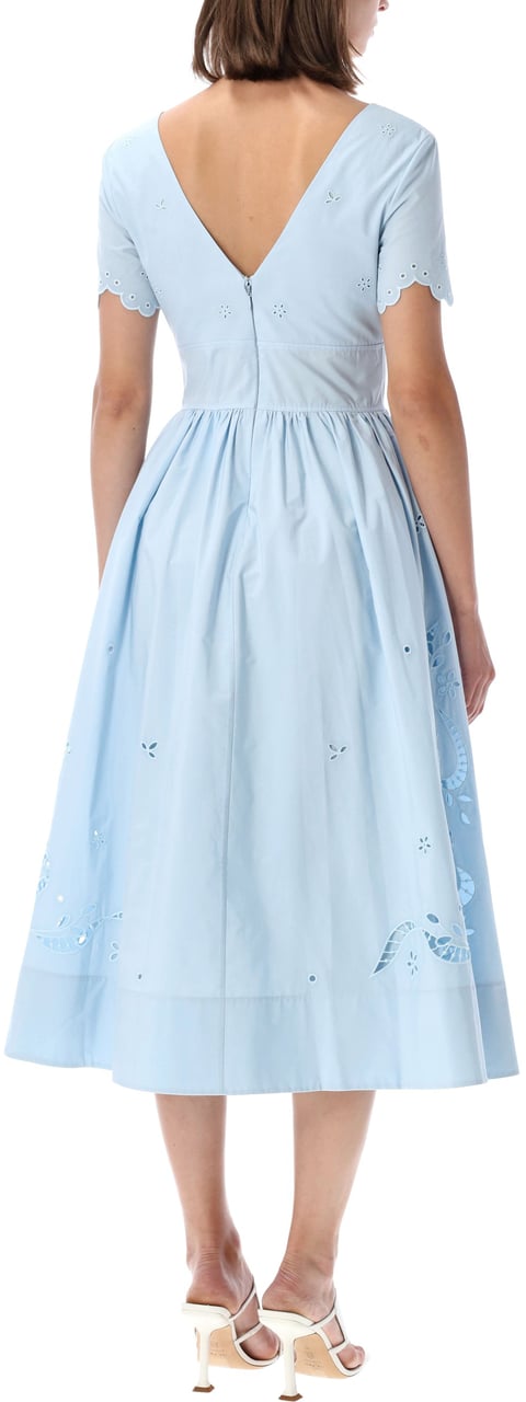 Self-Portrait Embroidered Midi Cotton Dress Blu Lichtblauw
