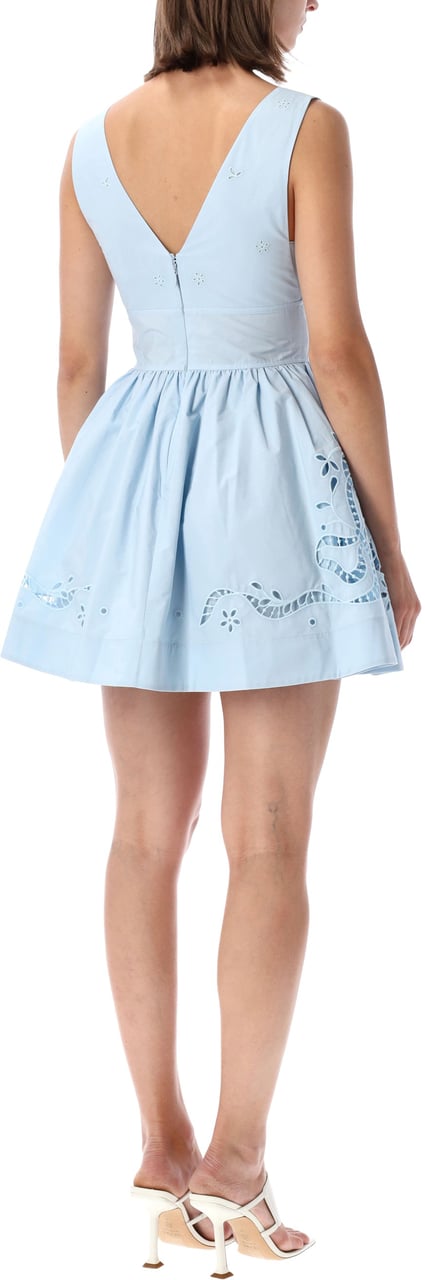 Self-Portrait Embroidered Mini Cotton Dress Blu Lichtblauw