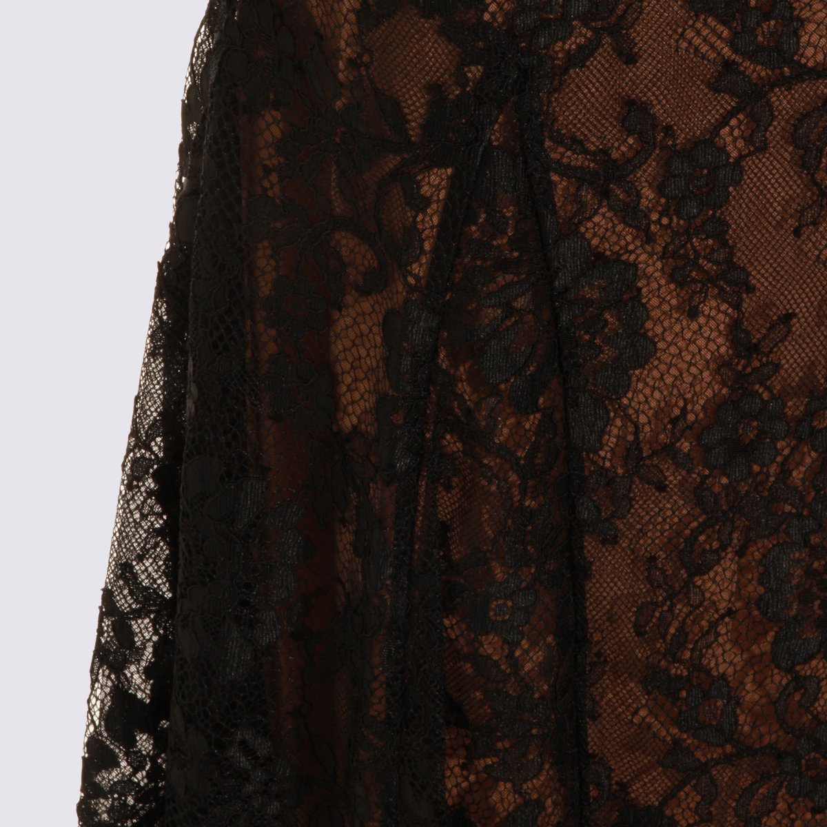 Self-Portrait Sheer Black Floral Lace Midi Skirt With Scalloped Hem Zwart