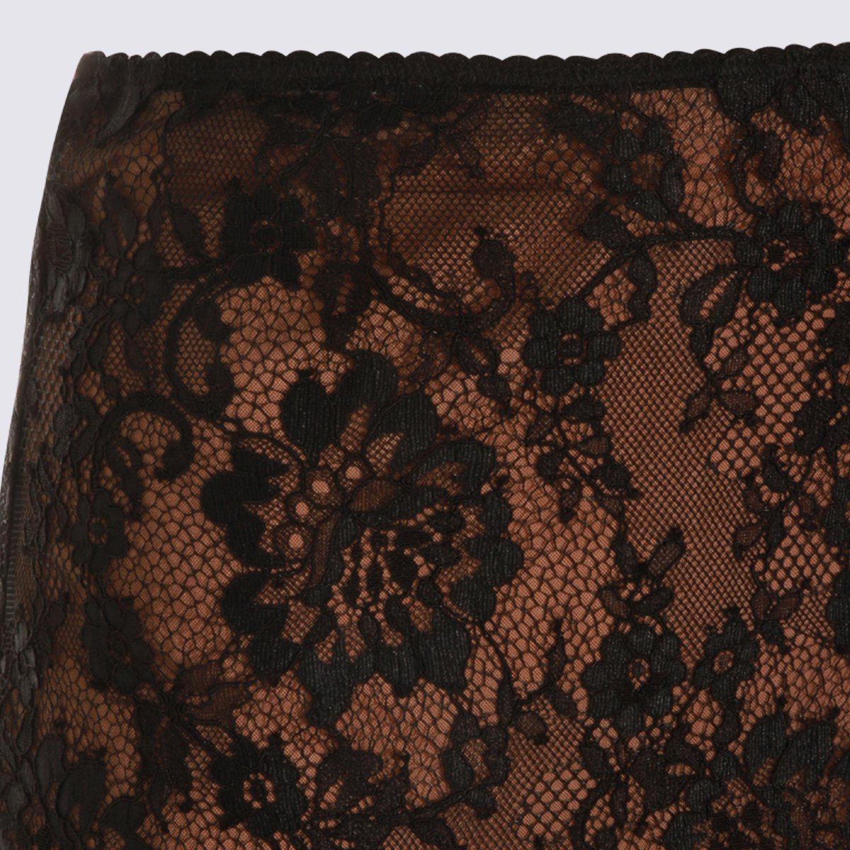 Self-Portrait Sheer Black Floral Lace Midi Skirt With Scalloped Hem Zwart