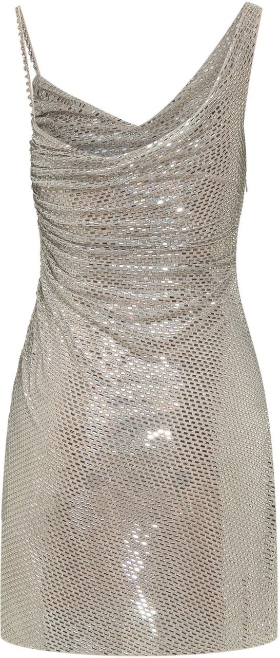 Self-Portrait Mini Abito Drappeggiato con Strass Zilver