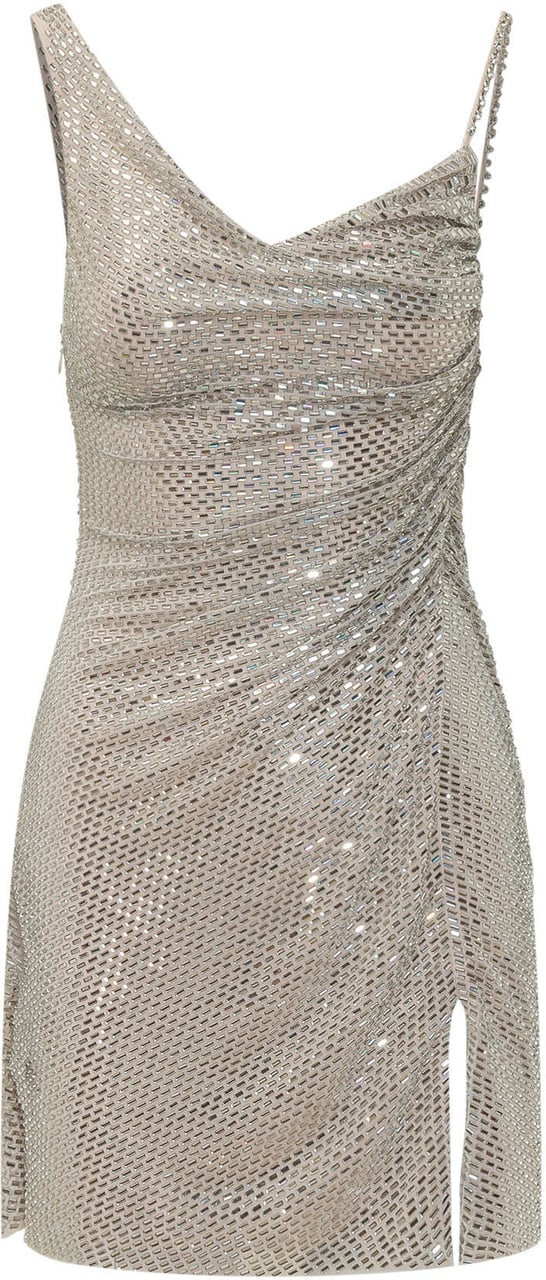 Self-Portrait Mini Abito Drappeggiato con Strass Zilver