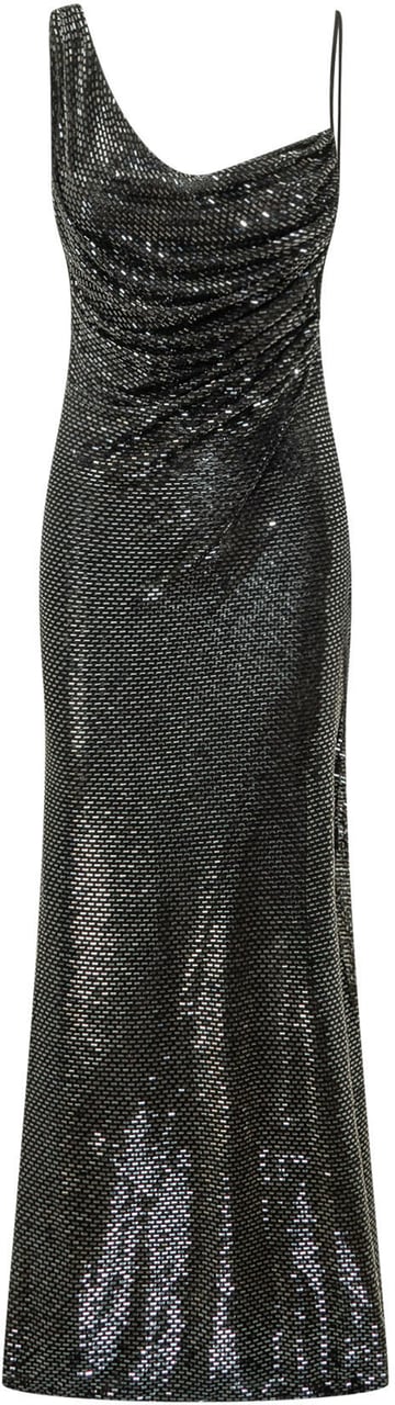 Self-Portrait Abito Lungo Drappeggiato con Strass Donkergrijs