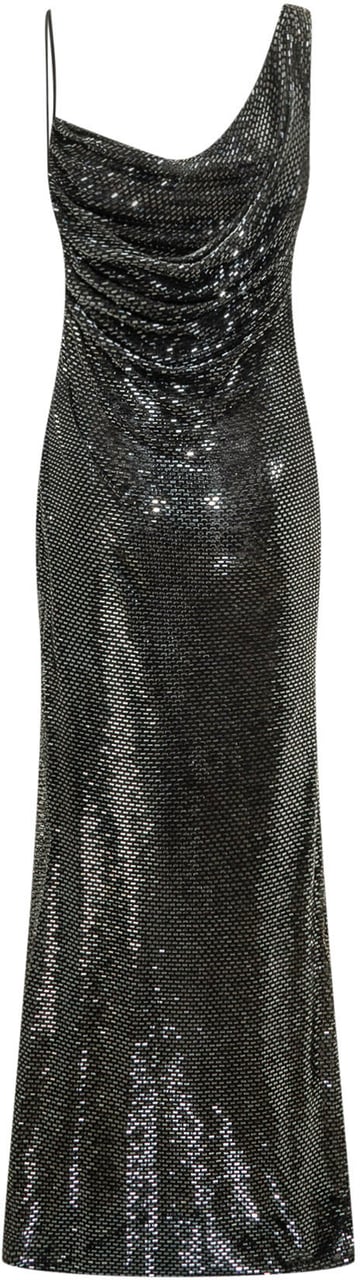 Self-Portrait Abito Lungo Drappeggiato con Strass Donkergrijs