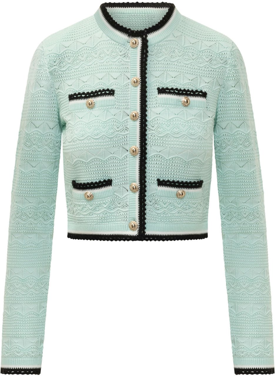 Self-Portrait Cardigan Pointelle con Tasche Lime