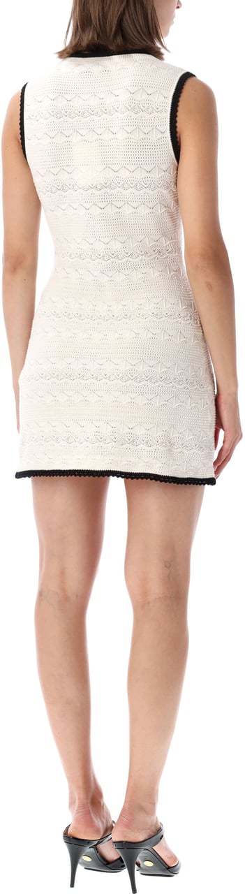 Self-Portrait White Pointelle Knit Mini Dress Bianco Wit