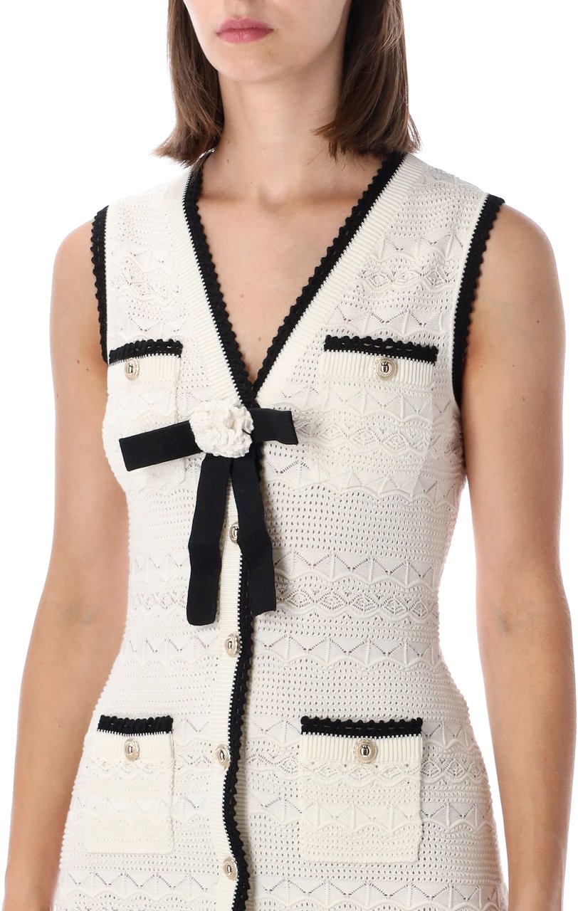 Self-Portrait White Pointelle Knit Mini Dress Bianco Wit
