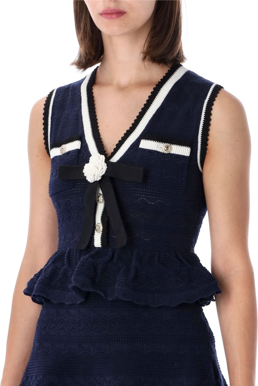 Self-Portrait Peplum Knit Mini Dress Blu Navy