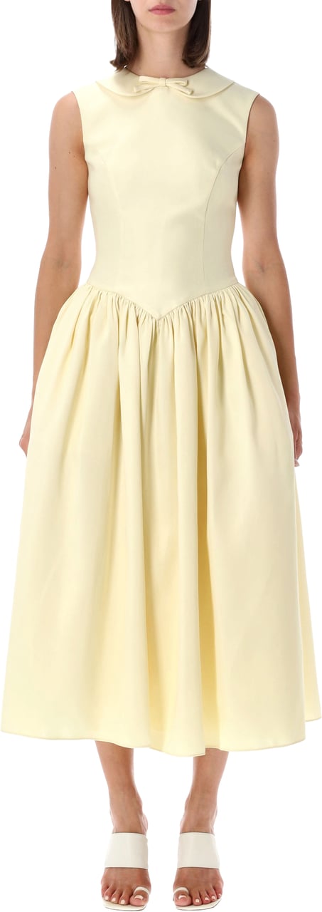 Self-Portrait Taffeta Collared Midi Dress Giallo Geel