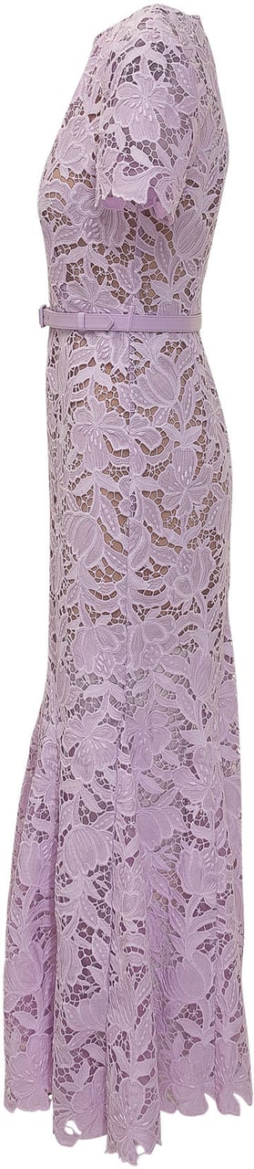 Self-Portrait Abito Midi in Pizzo con Cintura Paars