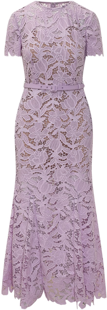 Self-Portrait Abito Midi in Pizzo con Cintura Paars