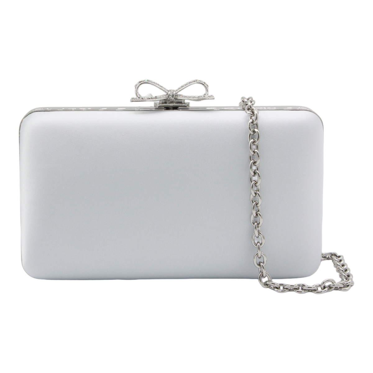 Self-Portrait Rectangular Satin Finish Clutch With Rhinestone Bow Clasp Wit