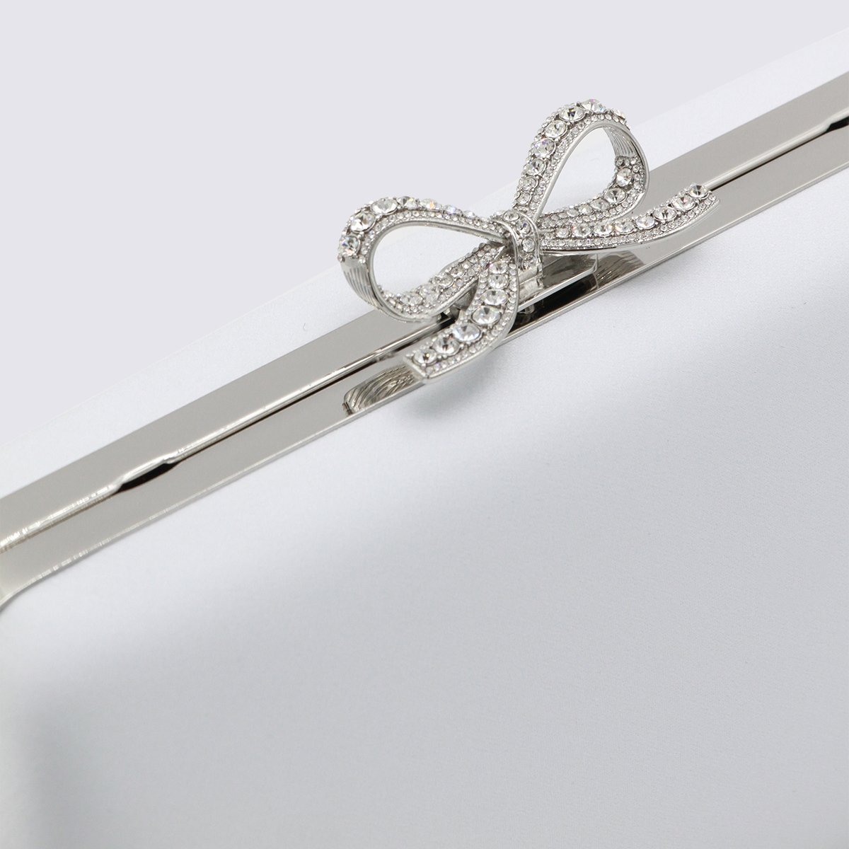 Self-Portrait Rectangular Satin Finish Clutch With Rhinestone Bow Clasp Wit