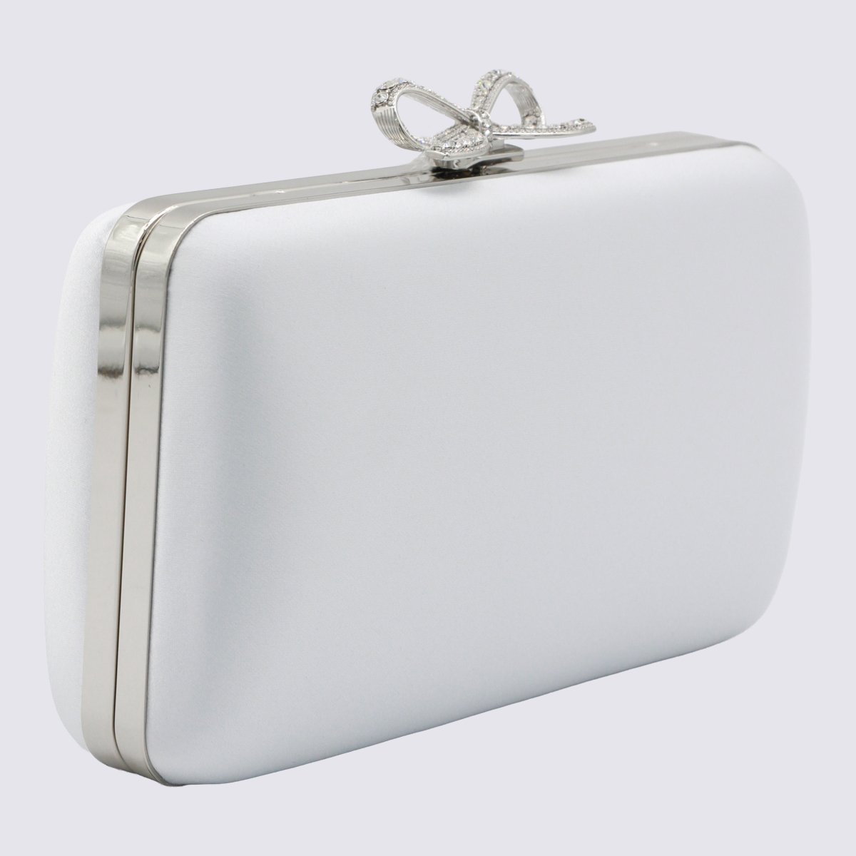 Self-Portrait Rectangular Satin Finish Clutch With Rhinestone Bow Clasp Wit